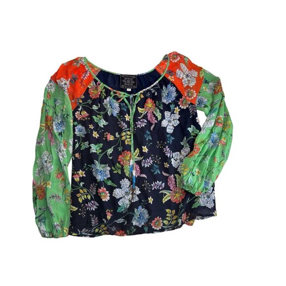Johnny Was Green Embroidery Boho Blouse Long Sleeve Top, Size XS - Picture 1 of 4
